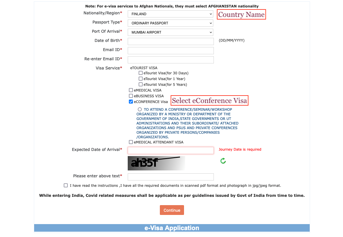 Visa Form Screenshot